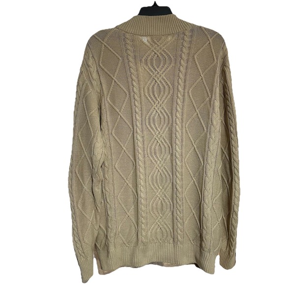 VINTAGE John Blair Cable Knit 3/4 Zip Mens L Tall Ivory Sweater 90 Pockets - Picture 4 of 8